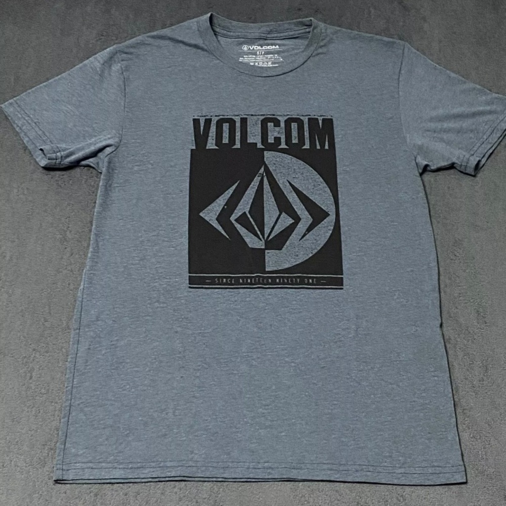 VOLCOM Mens Short Sleeve Blue Crew Neck Logo Graphic Print T Shirt Size Small